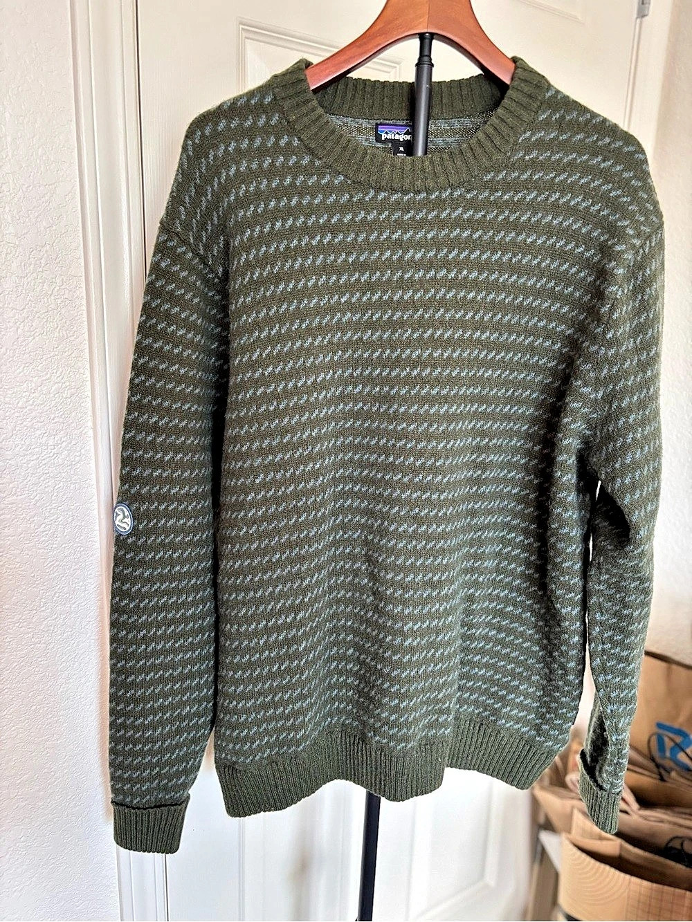 Patagonia Men's Recycled Wool-Band Sweater Green & Blue XL